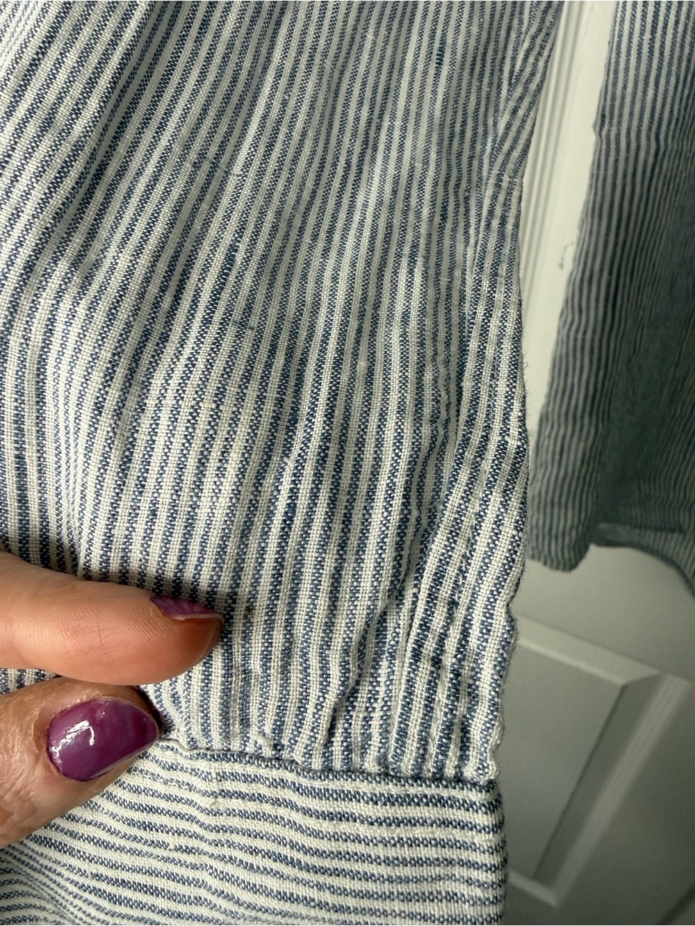 QUINCE 100% European Linen Blue Pin-Striped Long Sleeve Button-Up Shirt XS - Picture 11 of 11
